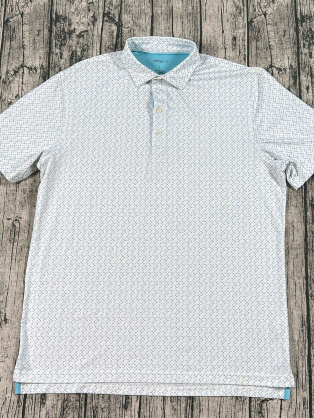 Johnnie-O JMPO3460 Polo Shirt Mens L White Blue Geometric Golf Performance